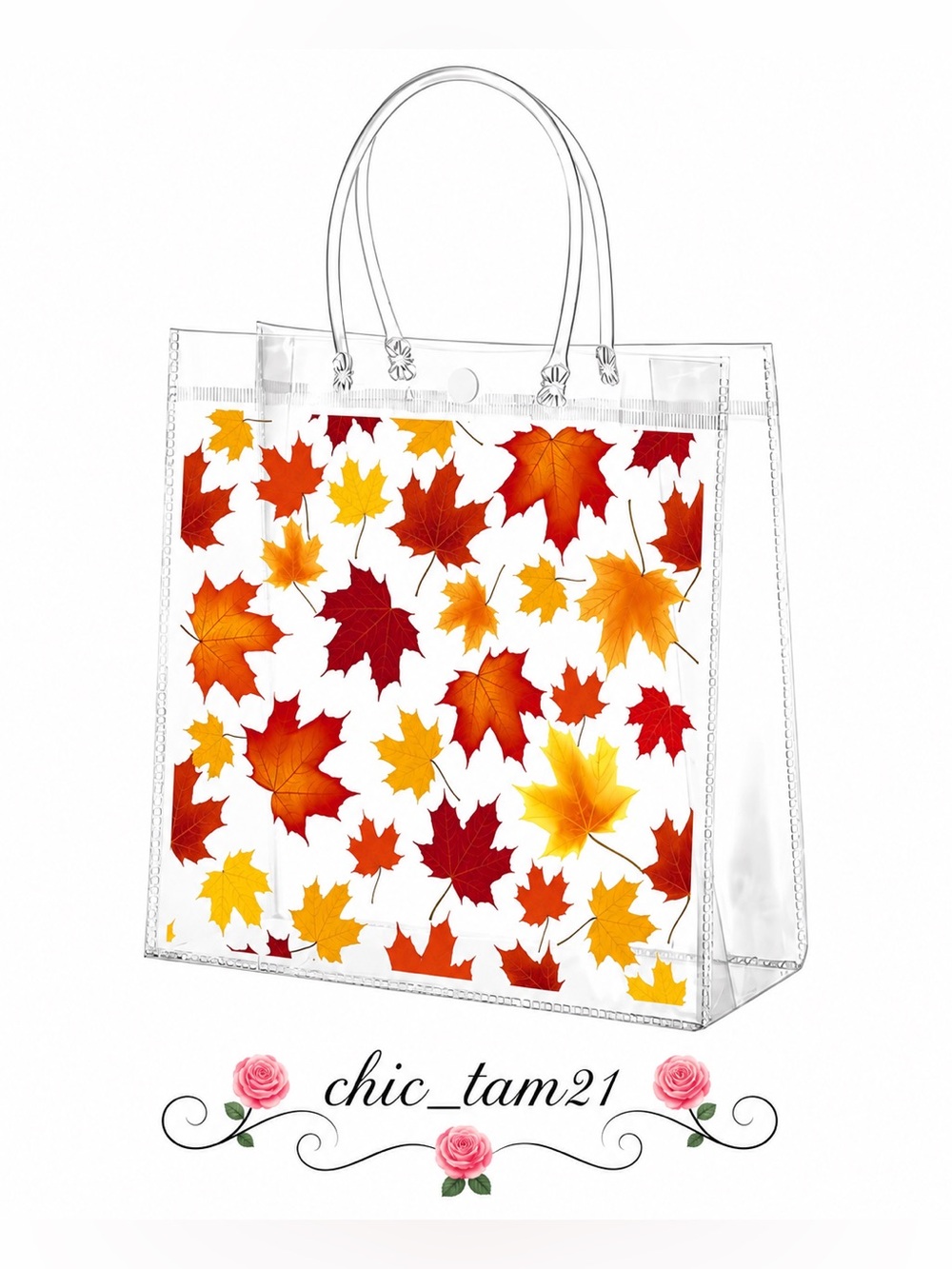 Clear Reusable Tote Bag with Autumn Maple Leaf Print -